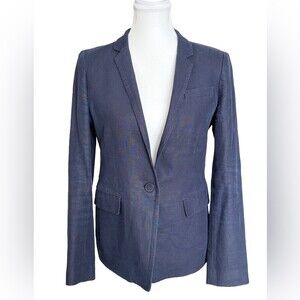 J.Crew 100% Linen Blazer Size 6 Navy Blue Tailored Single Button Career Jacket